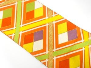 アンティーク　斜め格子模様織り出し袋帯（着用可）